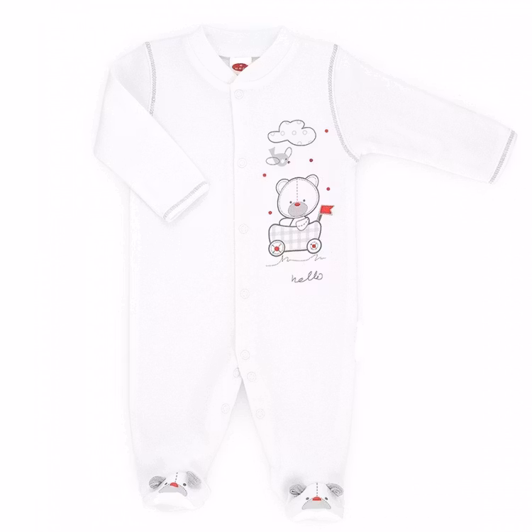 Vit långärmad sparkdräkt med nalle - EKO Bear