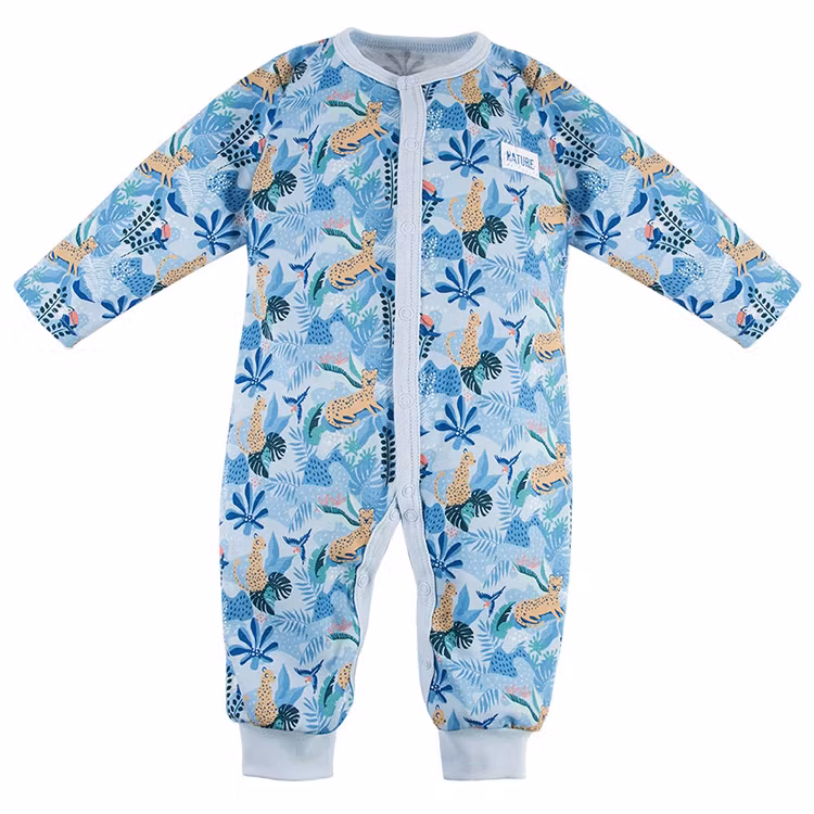 Blå långärmad jumpsuit med Leoparder - Nature