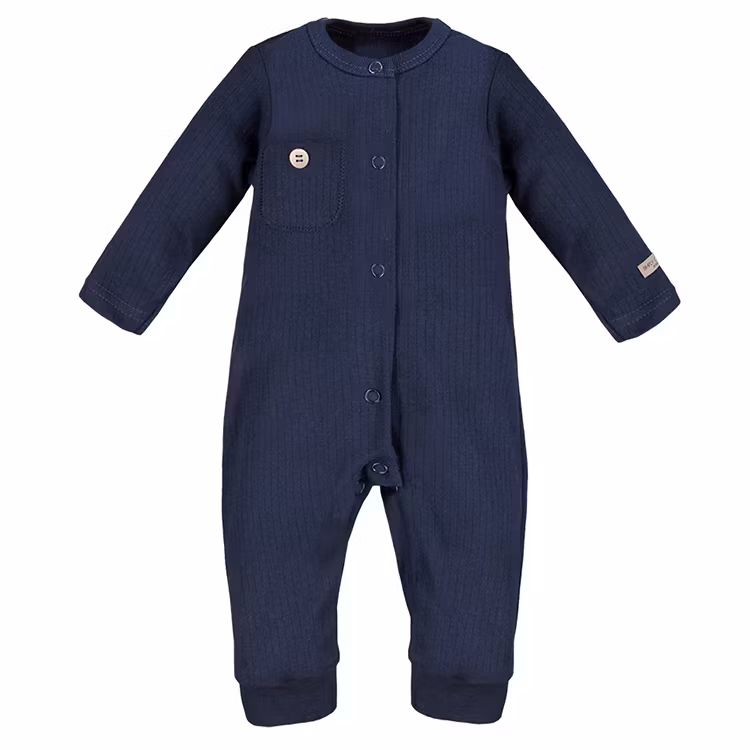 Ribbad marinblå långärmad jumpsuit - Simply