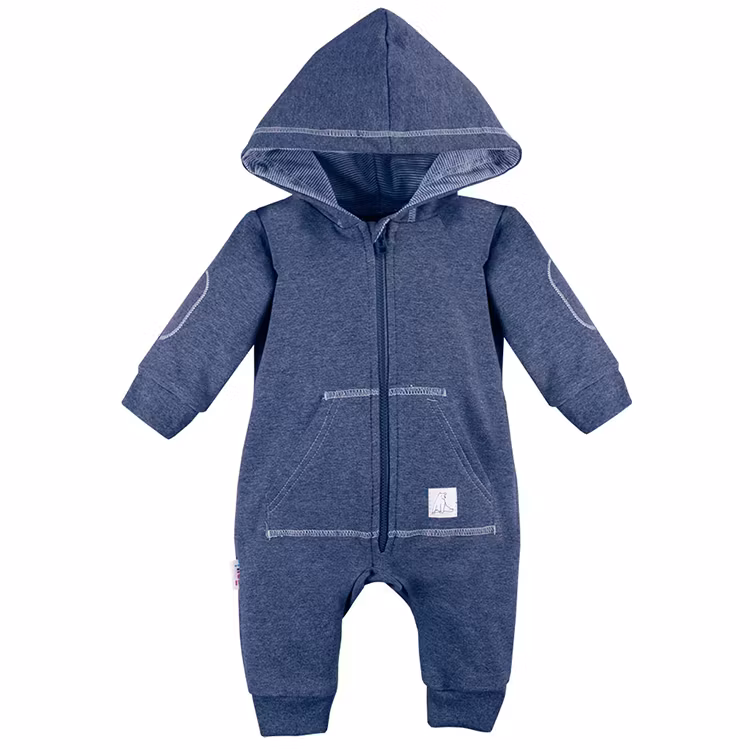 Marinblå jumpsuit med luva och fickor - Unique
