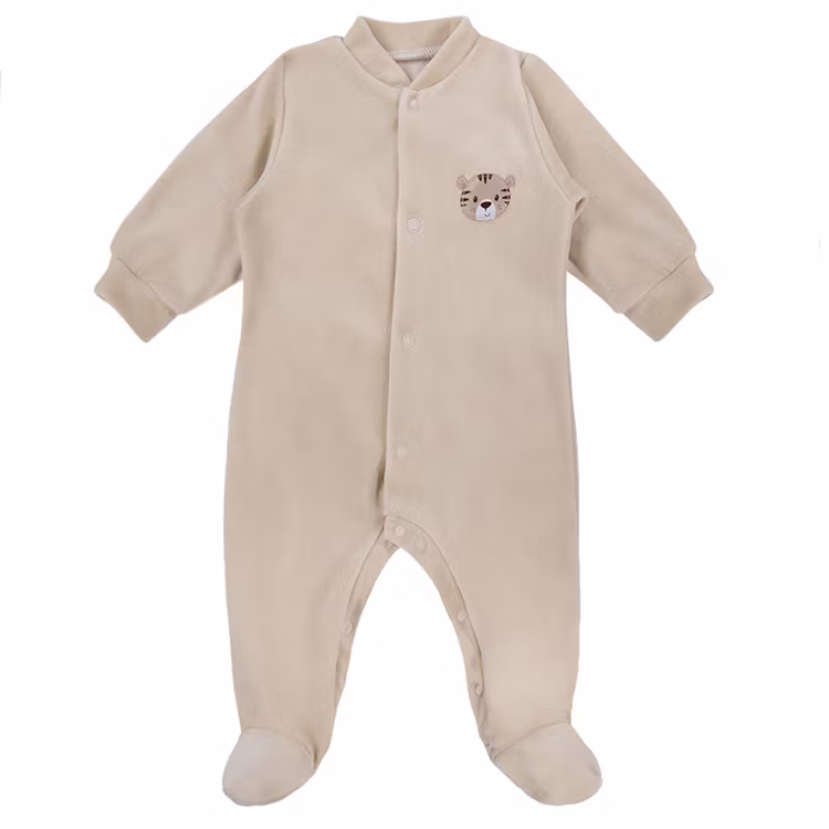 Beige velour sparkdräkt med motiv - Baby Love