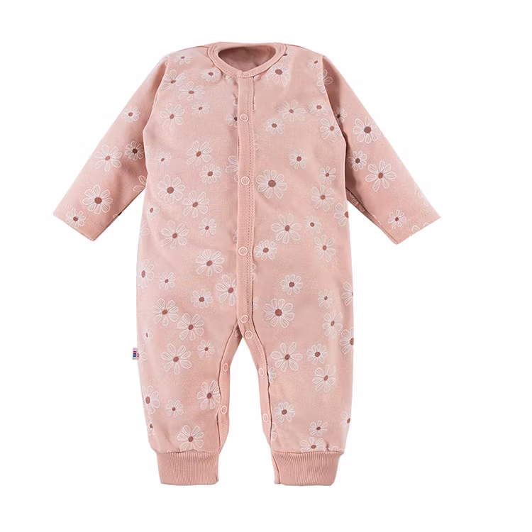 Rosa långärmad jumpsuit med blommor - Daisy