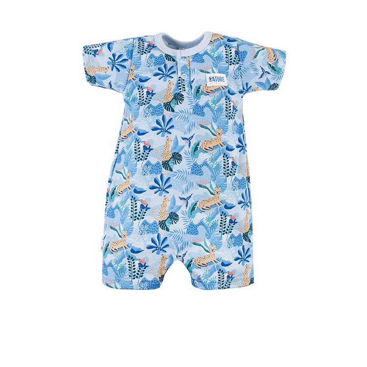 Kortärmad blå jumpsuit med leoparder - Nature