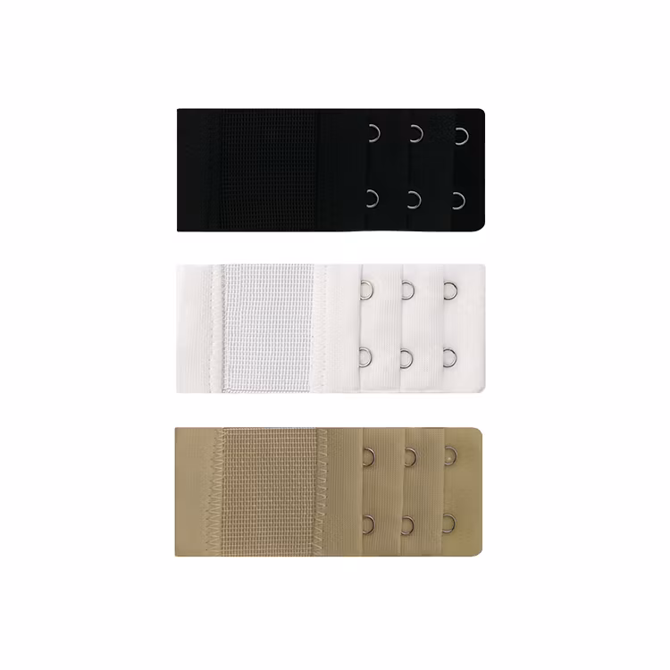3-pack Elastiska BH-förlängare - 2 hakar - svart, vit & ljus beige