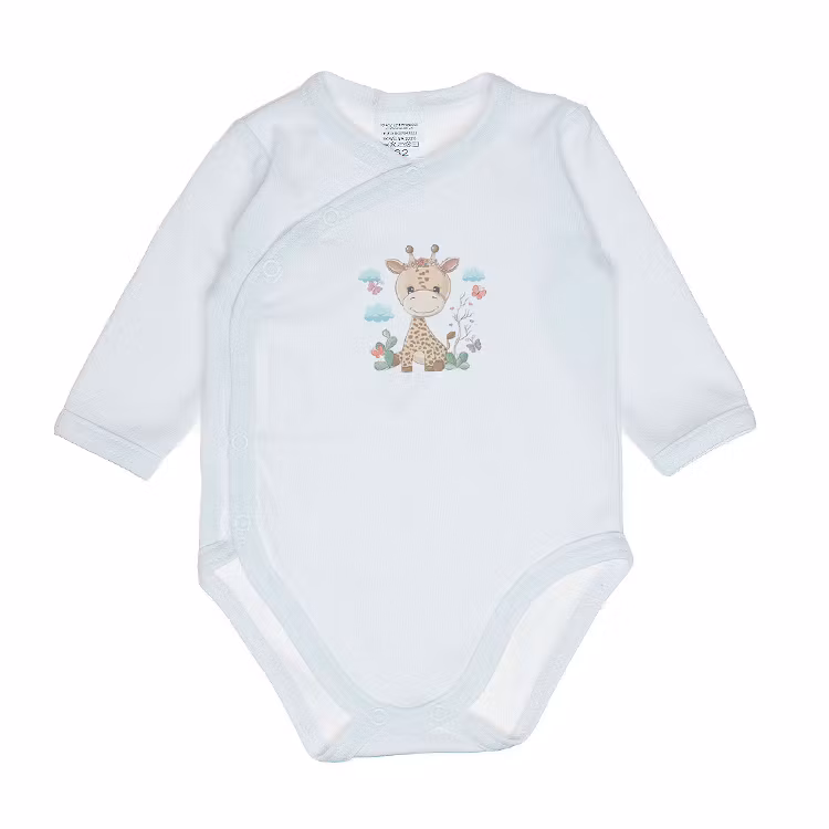 Vit body med giraff - Långärmad - Baby Safari