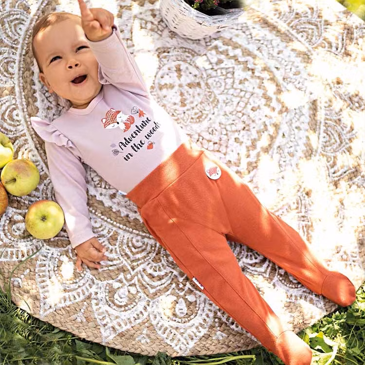 Orange premium byxa med sött rävmotiv och hel fot - Adventure
