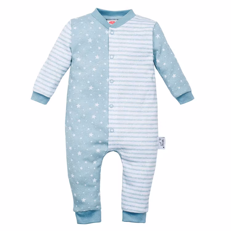 Randig turkos långärmad jumpsuit med stjärnmönster