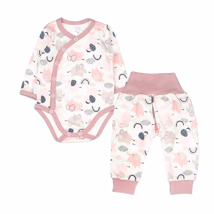 Set - Rosa byxor och body med elefanter - Happy Elephants