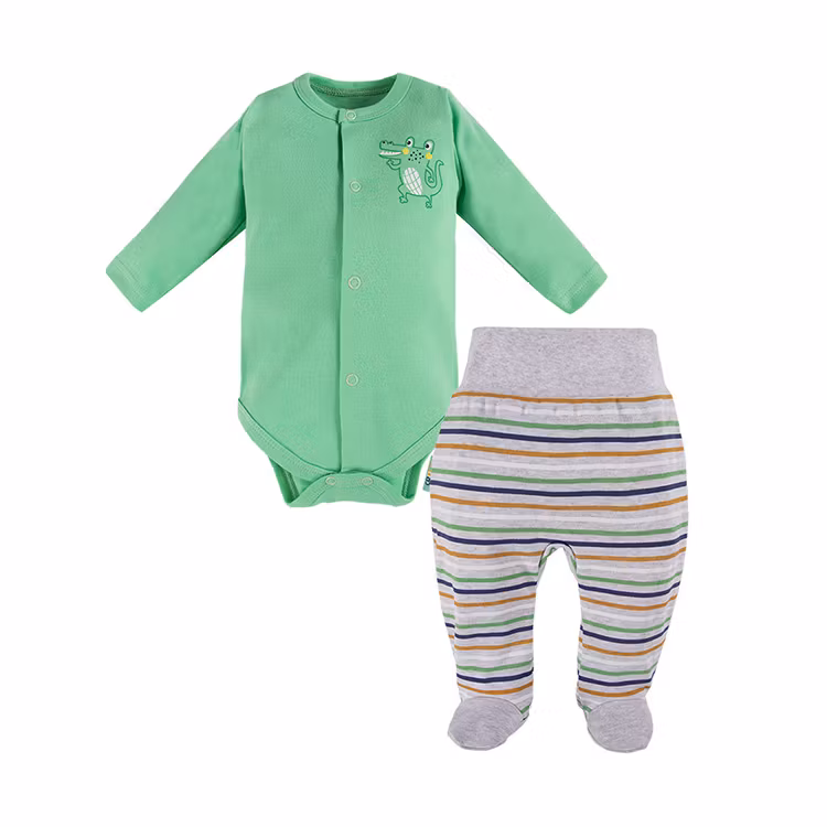 Set - Grön body med randig byxa - Croco