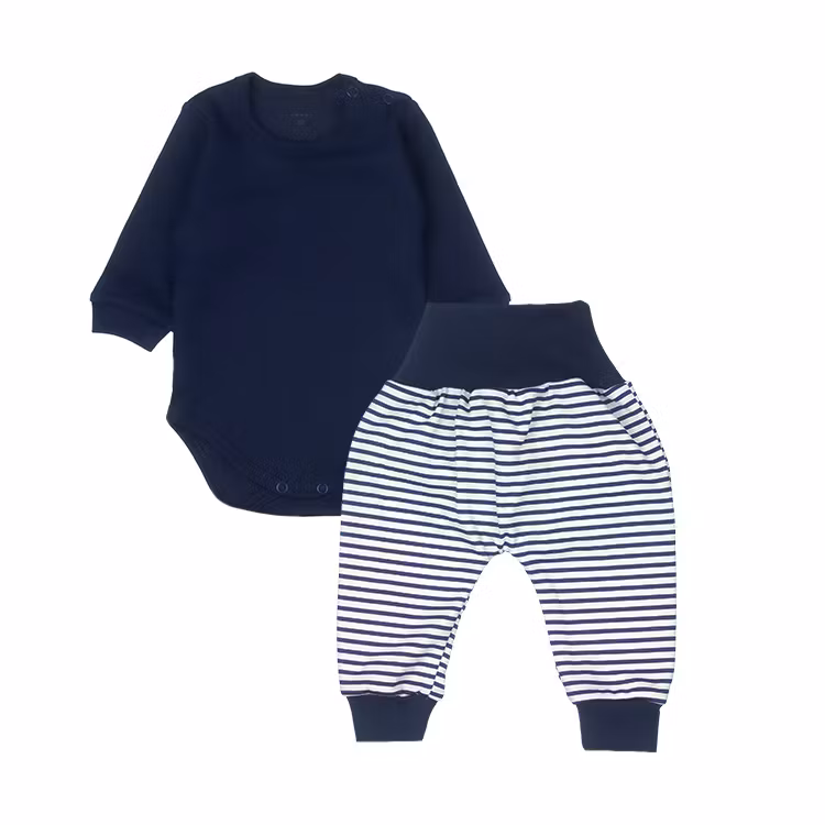 Set - Marinblå body med randig byxa - Blue Stripes