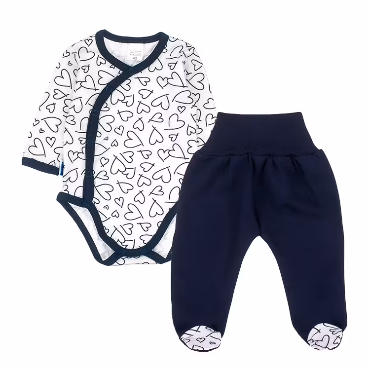 Set - Marinblå byxa och body med hjärtan - Hearts