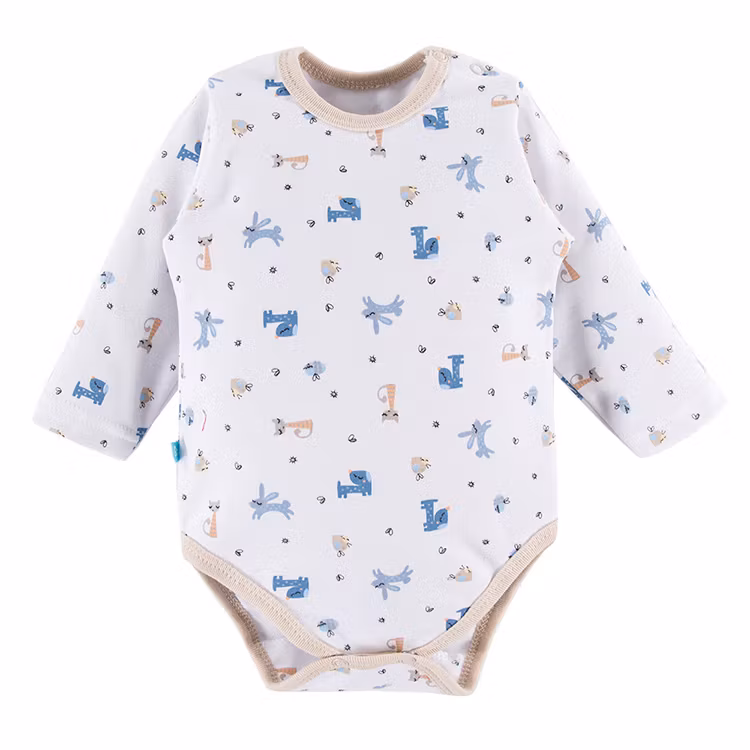 Vit Body med mönster - Cute Blue