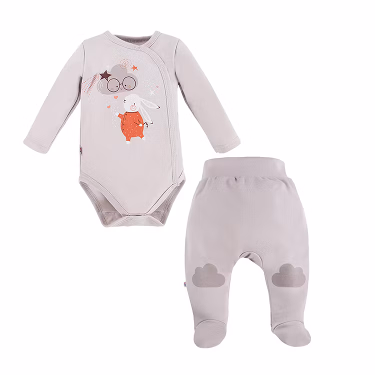 Premium Babyset - Grå body med motiv & byxa - Mellow