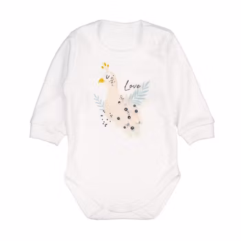 Vit långärmad body med påfågel - Peacock