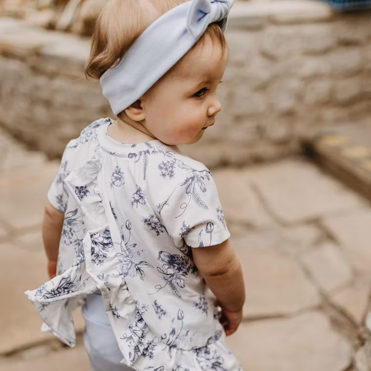 Set i 3 delar - Blommig blus, blå leggins & hårband - Botanic