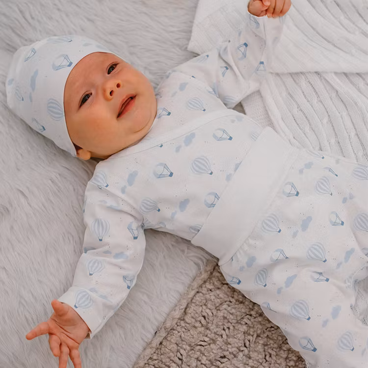 Bebis i 2 delat set - Vit omlottbody med ballonger & byxa - Petite