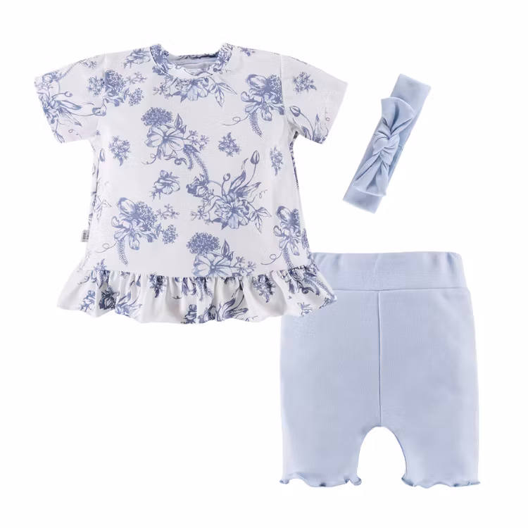 Set i 3 delar - Blommig blus, blå leggins & hårband - Botanic
