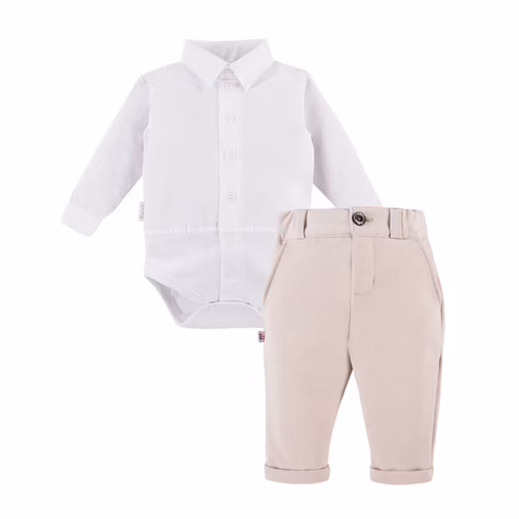 Skjortset - Vit babyskjorta och beige byxa - Ceremony