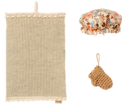 Maileg Dusch Kit Set med Handduk Badmössa och Skrubbhandske