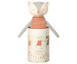 Maileg Katt Flicka i Ask med Randig Tröja och Blommig Kjol