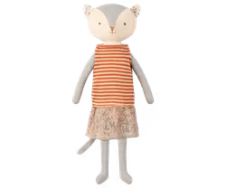 Maileg Katt Flicka i Ask med Randig Tröja och Blommig Kjol
