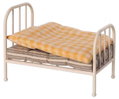 Maileg Säng Vintage med Täcke och Kudde Rutigt Gul - Teddy Junior
