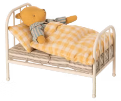Maileg Säng Vintage med Täcke och Kudde Rutigt Gul - Teddy Junior