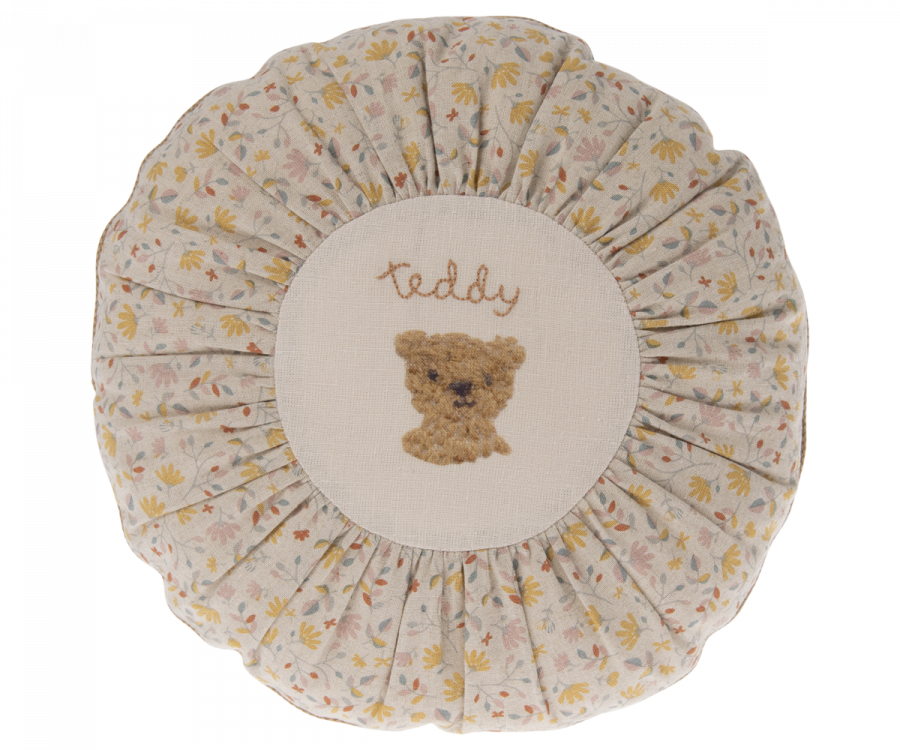 Maileg Rund Kudde Teddy Blommig Rosa