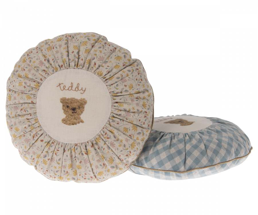 Maileg Rund Kudde Teddy Blommig Rosa