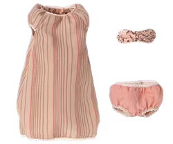 Maileg Nattlinne till Medium Mus - Rosa Randigt med Sovmask och Underbyxor