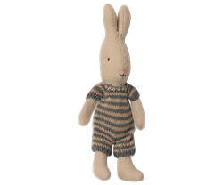 Maileg Kaninbebis Micro Rabbit Med Randig Sparkdräkt Mörkblå Blå