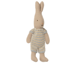 Maileg Kaninbebis Micro Rabbit Med Randig Sparkdräkt Ljusblå Blå