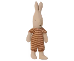 Maileg Kaninbebis Micro Rabbit Med Randig Sparkdräkt Brun