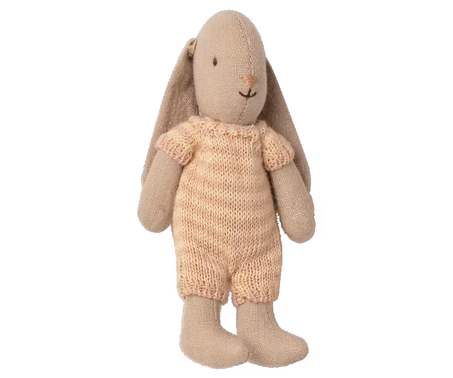 Maileg Kaninbebis Micro Bunny Med Randig Sparkdräkt Rosa