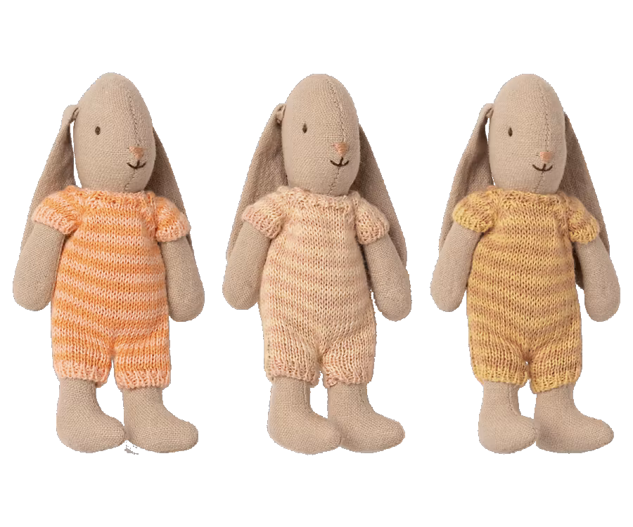 Maileg Kaninbebis Micro Bunny Med Randig Sparkdräkt Rosa