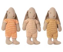 Maileg Kaninbebis Micro Bunny Med Randig Sparkdräkt Gul