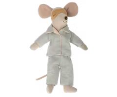 Maileg Pyjamas till Pappa Mus - Blå rutig Pyjamas och Gul Sovmask