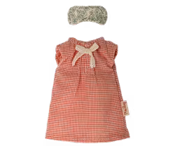 Maileg Nattlinne till Mamma Mus - Röd Rutigt Nattlinne och Blå Sovmask