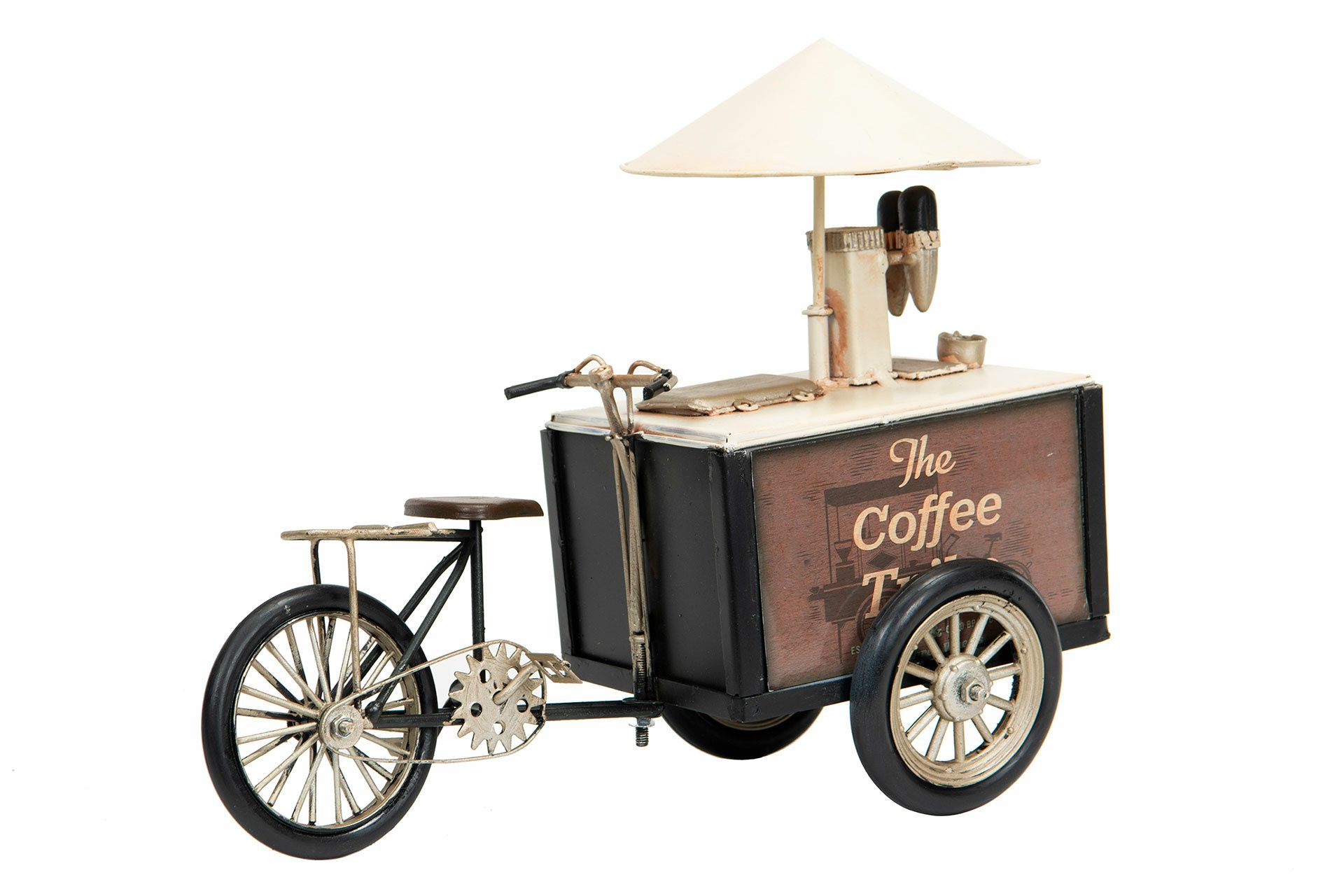 Vintage Kaffeshop Cykel Kaffevagn i Plåt Brun A Lot Decorations Dekoration till Barnrummet