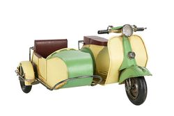Vintage Vespa Motorcykel med Sidovagn i Plåt Grön Gul A Lot Decorations Dekoration till Barnrummet