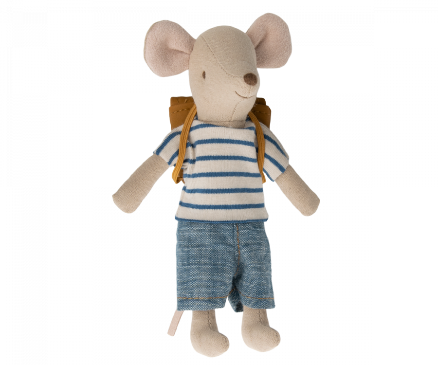 Maileg Kläder till Storebror Mus - Randig Tröja Blå Byxor och Gul Ryggsäck