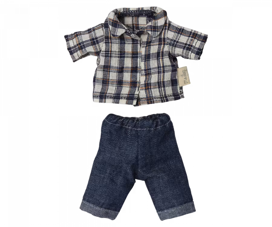 Maileg Kläder till Pappa Mus - Blå Rutig Skjorta och Jeans