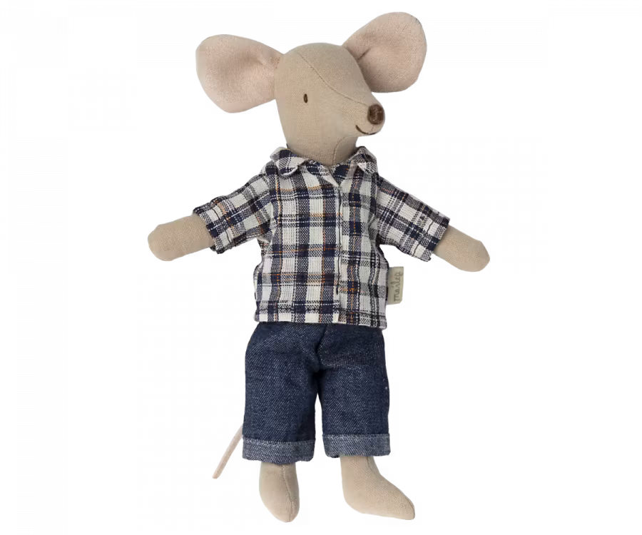 Maileg Kläder till Pappa Mus - Blå Rutig Skjorta och Jeans