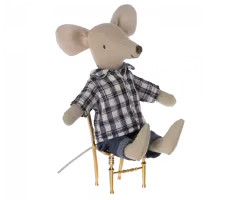 Maileg Pappa Mus med Blå Rutig Skjorta och Jeans