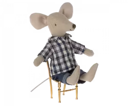 Maileg Pappa Mus med Blå Rutig Skjorta och Jeans