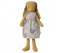 Maileg Gul Kanin Storlek 2 - Bunny med Lila Blommig Klänning