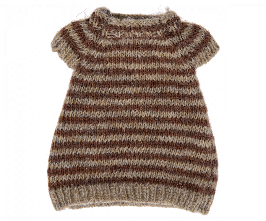 Maileg Kläder till Mamma Mus - Stickad Randig Brun Klänning