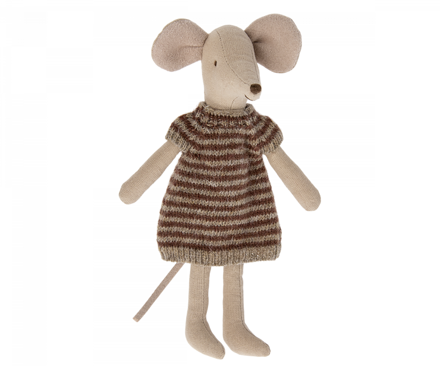 Maileg Kläder till Mamma Mus - Stickad Randig Brun Klänning