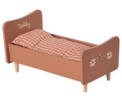 Maileg Stor Säng i Trä Rosa - Wooden Bed Teddy Träsäng med Målade Detaljer Blommor