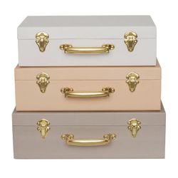 Förvaring Koffert Set om 3 Beige Rosa Vit - Resväska Leksaksförvaring Jabadabado